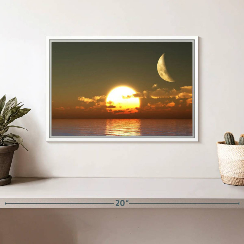 Sunset Moon, Floating Frame White, 13" X 9"