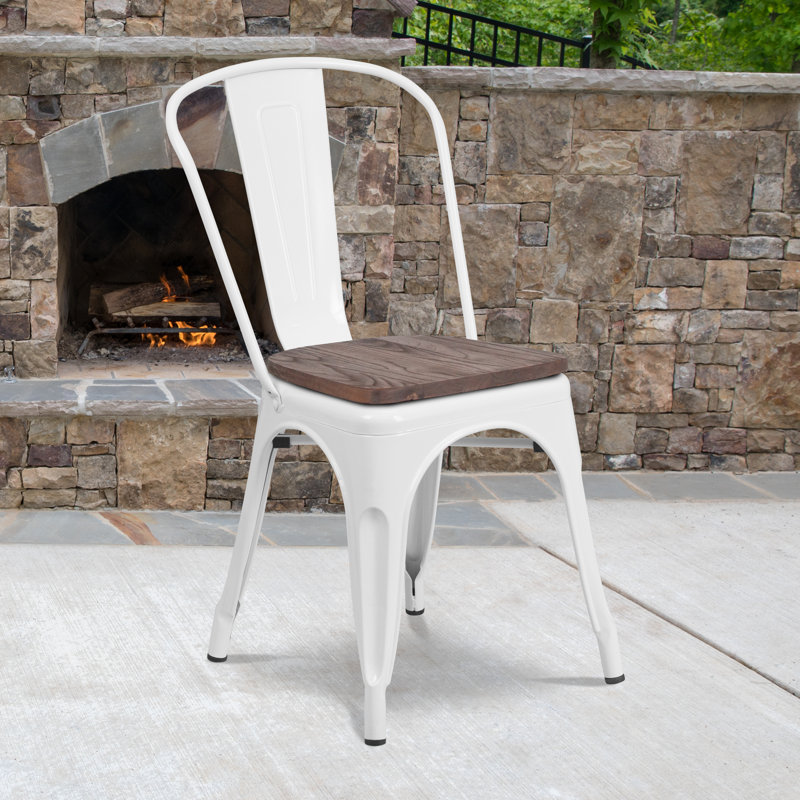 Kewaunee Metal Stackable Chair with Wood Seat, White