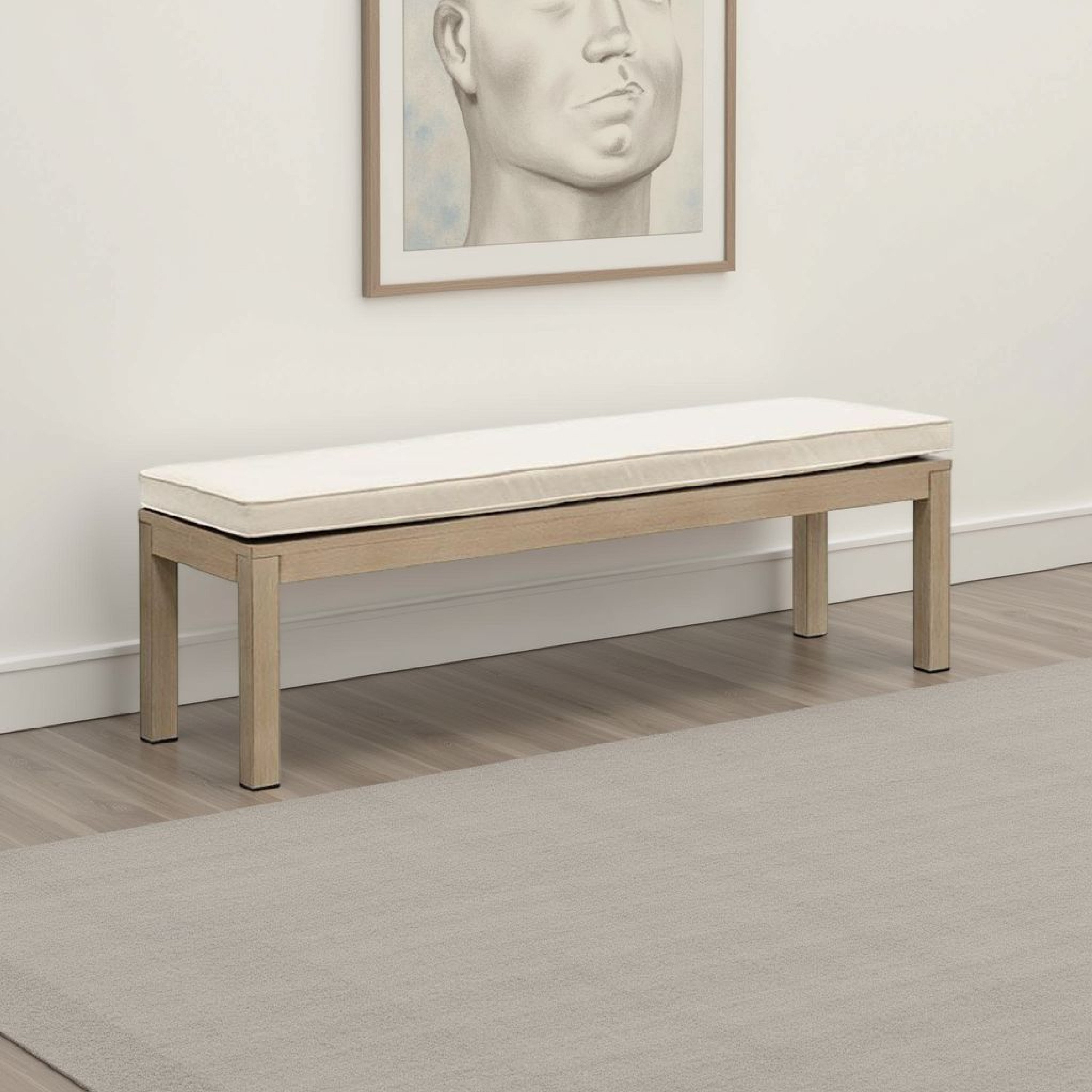 Benjara Beli Outdoor Bench, Beige Seat Cushion, Natural Brown