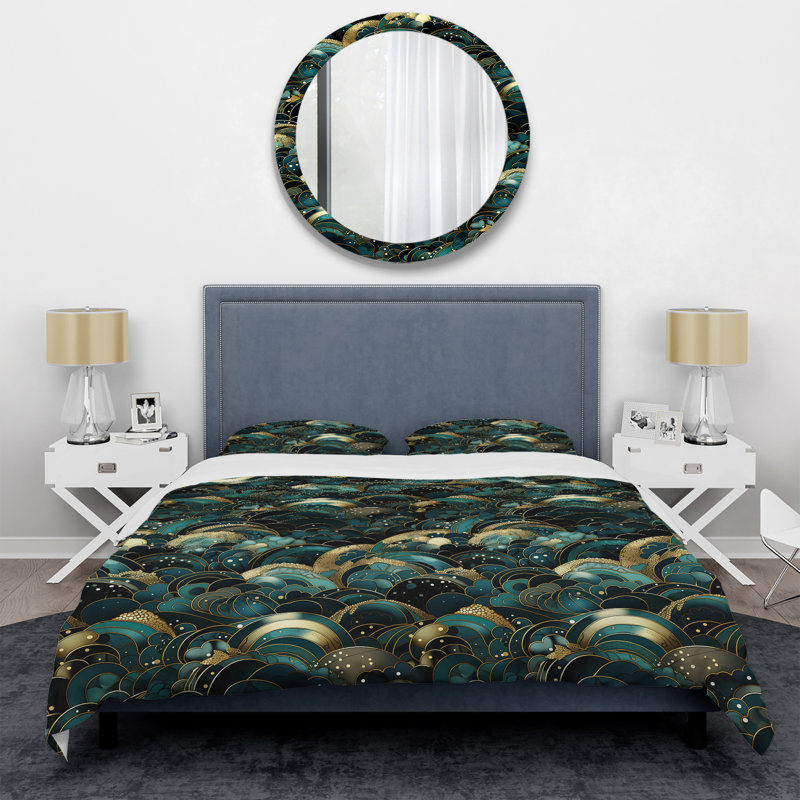 Ensemble de housse de couette Rich Emerald And Gold Marble, Housse de couette pour très grand lit et 2 très