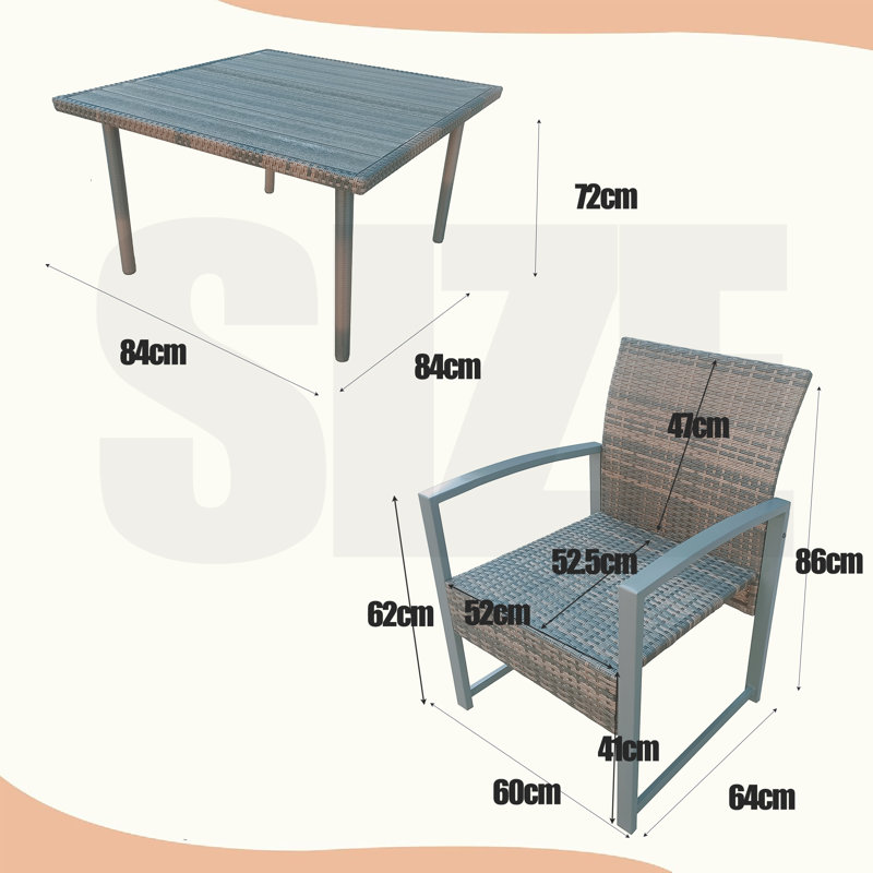 4 - Person Patio Dining Set with Table, 72cm H x 84cm W x 84cm D