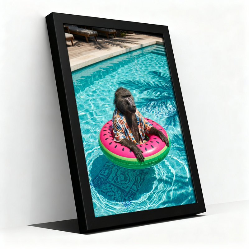 Art mural sur toile noir encadré pour le salon, la chambre à coucher, le bureau ou le vestibule - décoration murale décorative avec flotteur de singe