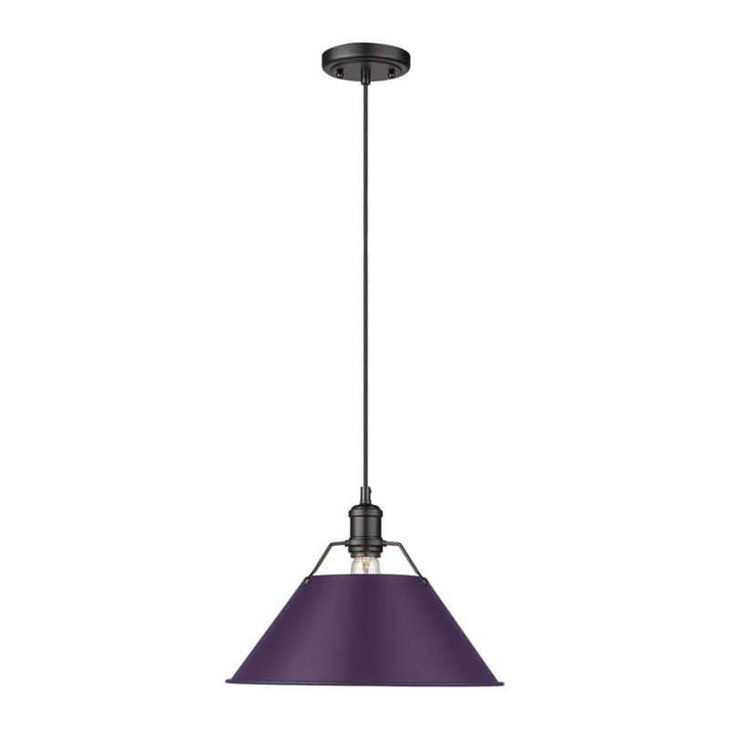 Luminaire suspendu conique à 1 lumière Weatherford, H 131,5 po x l 14 po x P 14 po, Exotic Purple, Noir mat