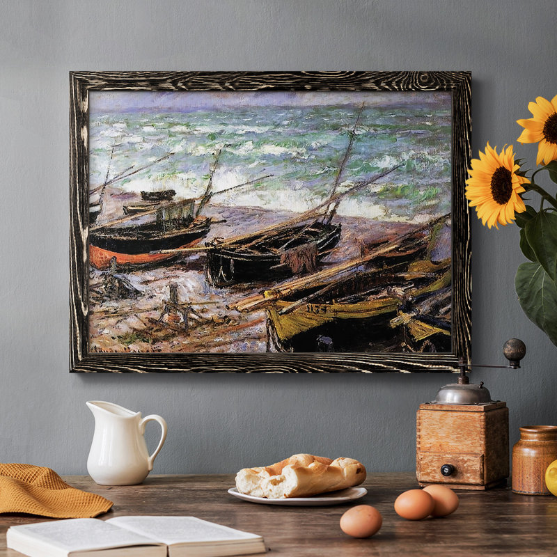 Pêche, 1885, encadré sur toile par J Paul, reproduction, H 14 po x l 20 po x P 1,5 po, Cadre photo noir simple