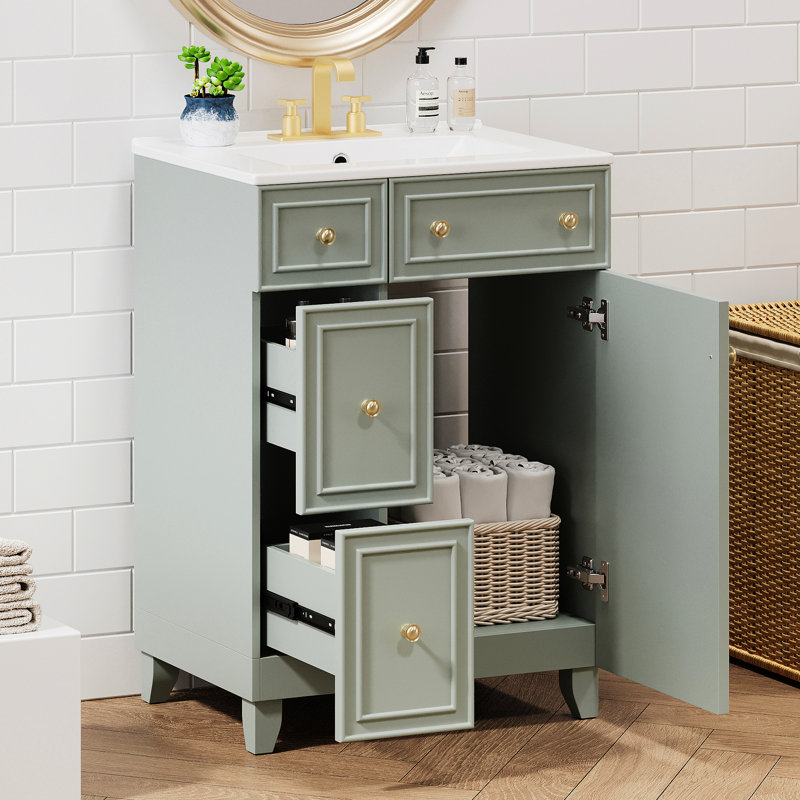 Meuble-lavabo de salle de bain 24 po avec évier - beaucoup de rangement, élégant lavabo en céramique de 24 po, fonctionnel, peu encombrant