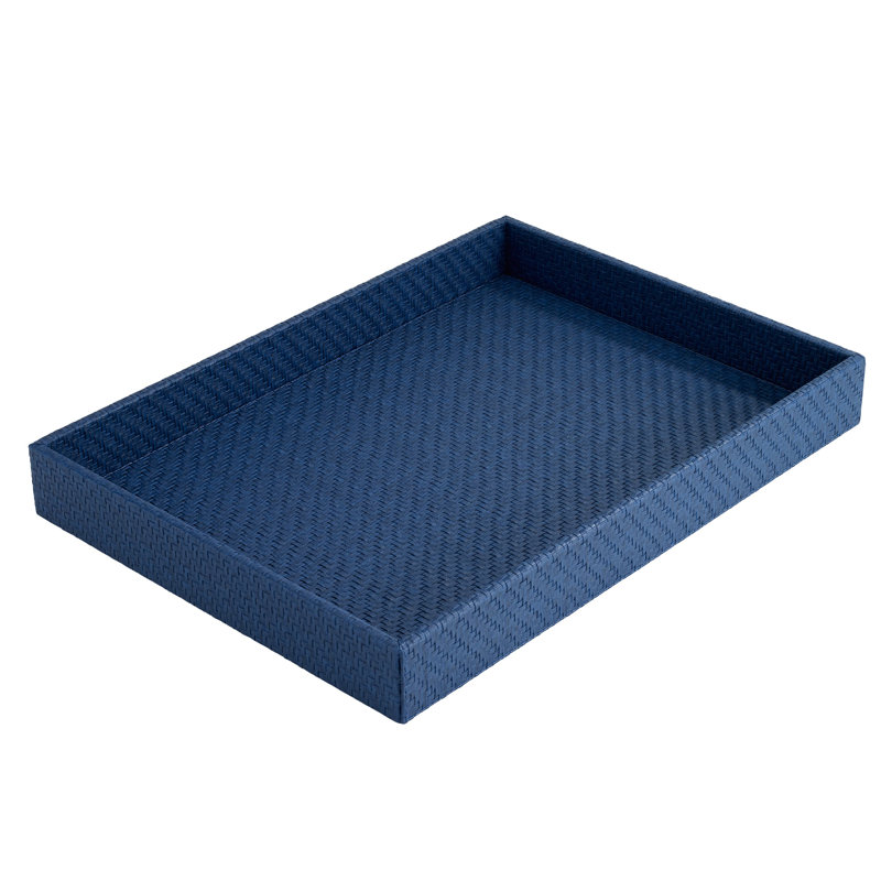 Wicker Decorative Tray, Navy