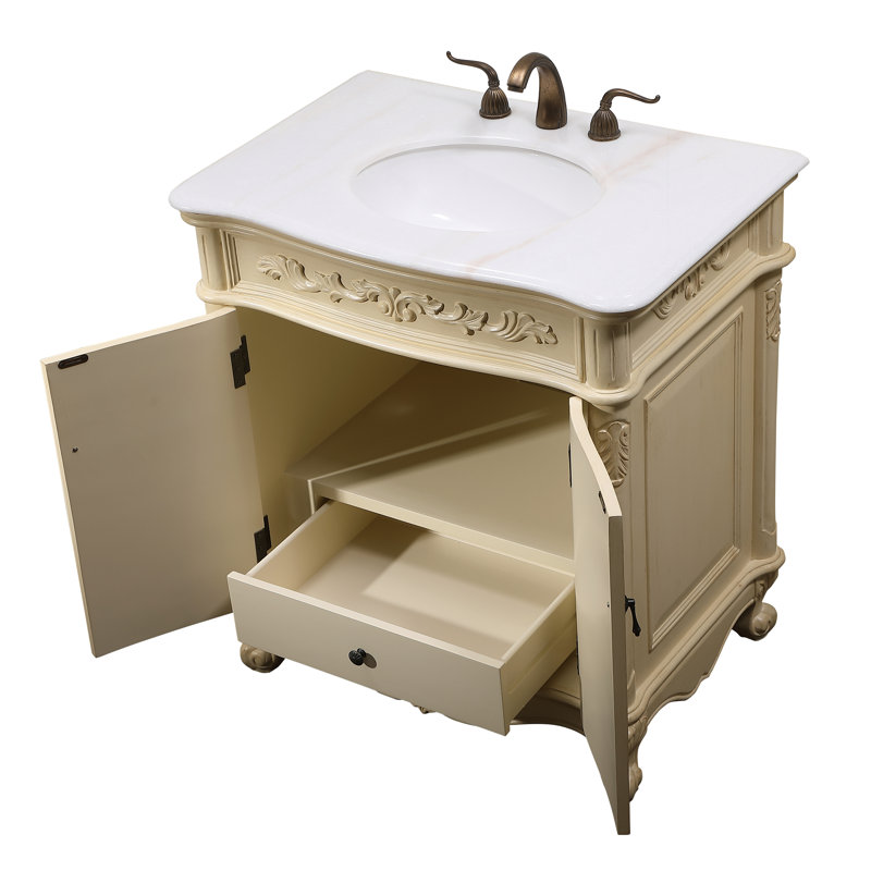 32'' Single Bathroom Vanity with Marble Top, Antique Ivory