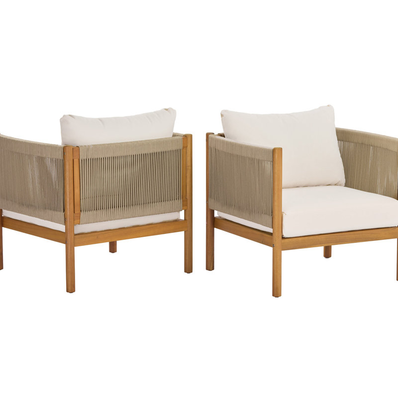 Ensemble de 2 fauteuils club d'extérieur avec structure en bois d'acacia d'aspect teck