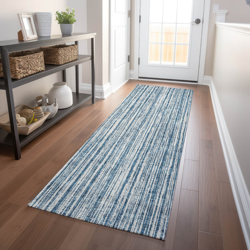 Tapis bleu Prisco lavable à la machine de qualité supérieure, Tapis de couloir 2 pi 3 po x 7 pi 6 po