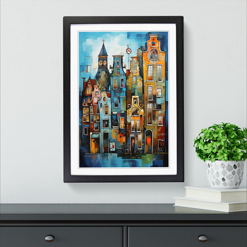 XYZ-FRM-V1223-1786 Amsterdam Abstract - Single Picture Frame Print on Wood, 46cm H x 34cm W x 2cm D, Black