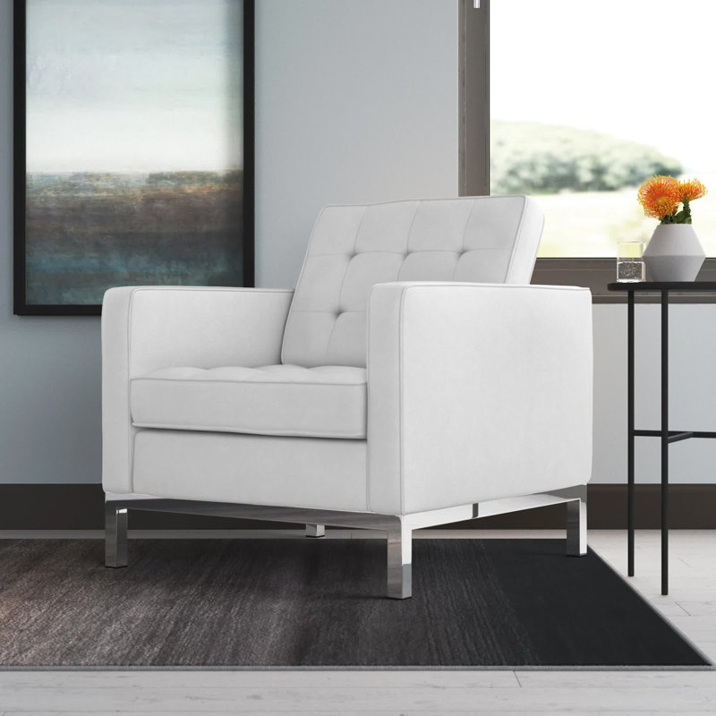 Fauteuil capitonné en cuir végétalien Loft, Similicuir blanc