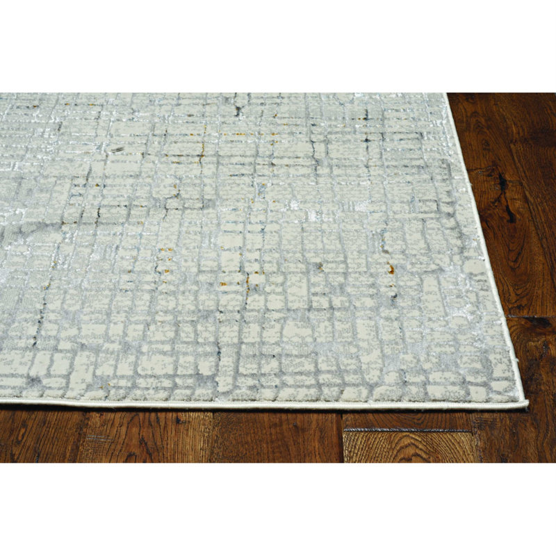 Tapis beige / brun à chevrons touffetés, Carré 7 pi