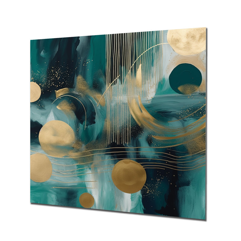 Vivid Emeral And Gold Contours Circles I - Abstract Shapes Metal Wall Art, 36" H x 36" W