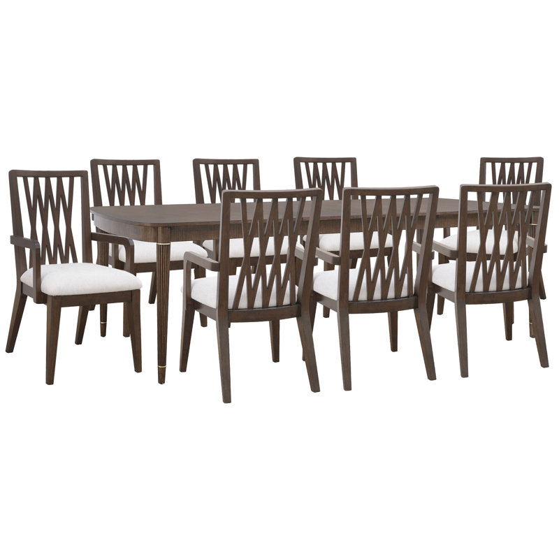 Table de salle à manger à pieds avec 8 chaises en bois, 9 pièces: table, 8 chaises
