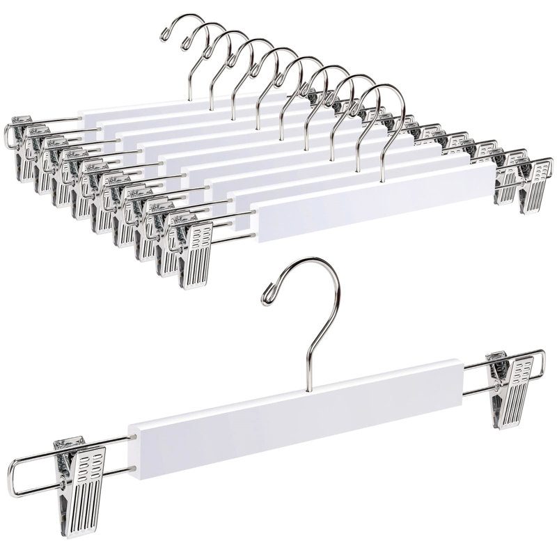 Irene Wood Non-Slip Hangers With Clips for Skirt/Pants, White
