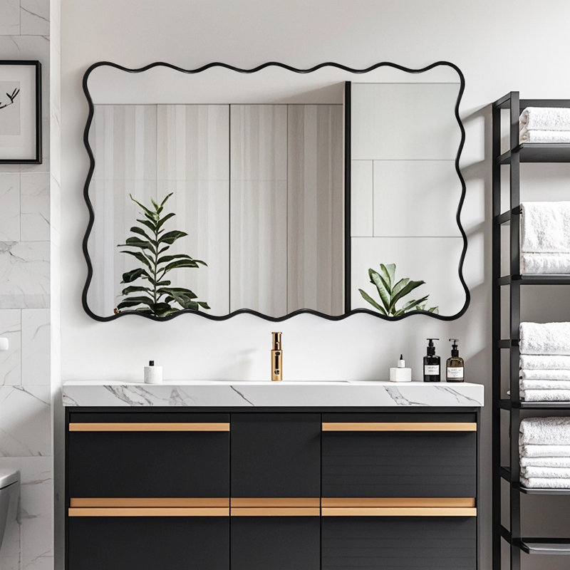 Miroir mural Wavy, Noir