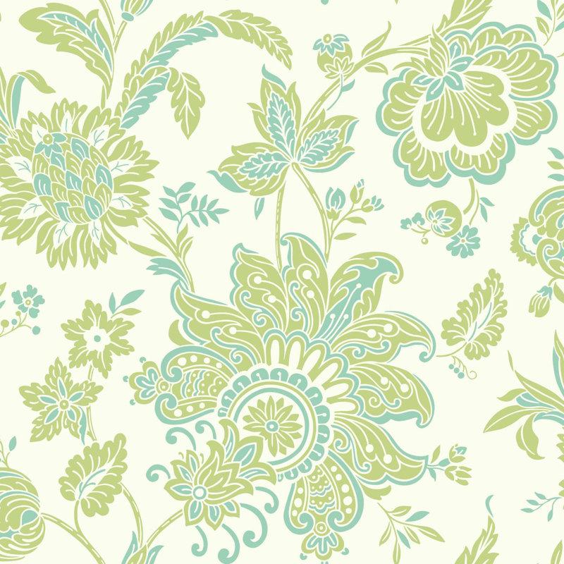 Papier peint 33 pi x 20,5 po Aleza, Blanc / Jaune vert / Turquoise