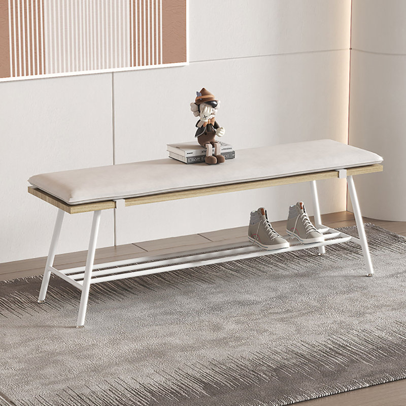 47.2in Wrought Iron Frame Shoe Storage Bench, White/Natural Wood
