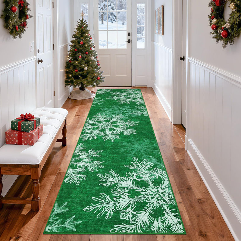 2x8ft  Christmas Snowflakes Printed Area Rug Washable Non Slip,Soft Indoor Carpets,Low Pile Xmas Decoration Rugs