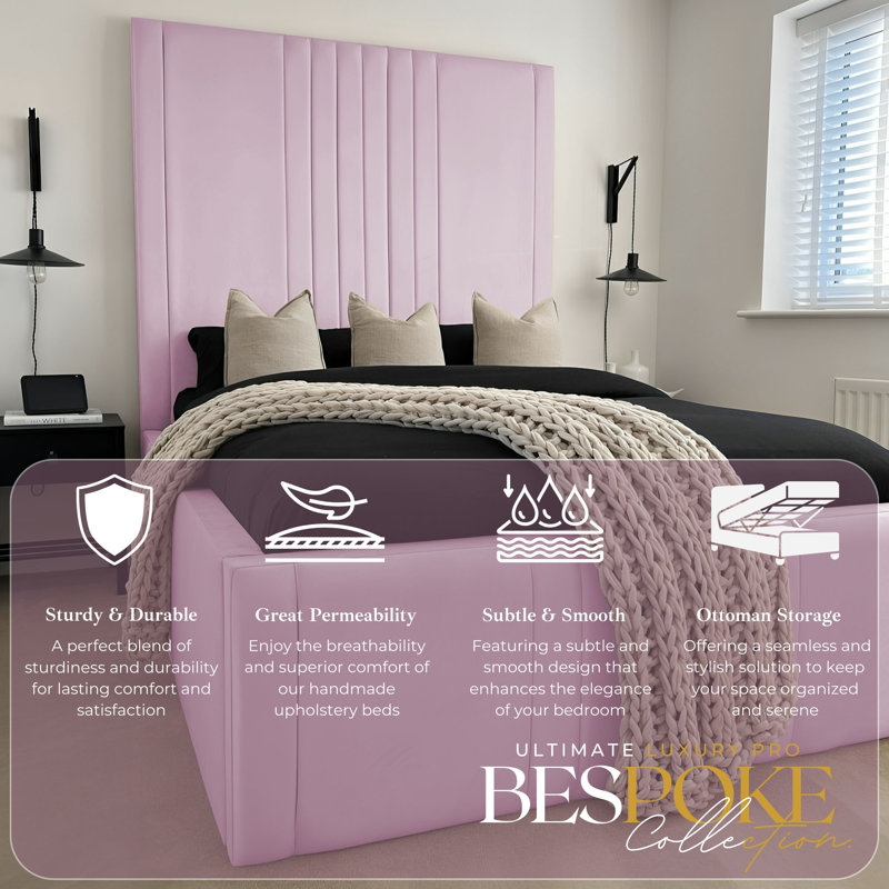 Ottoman Upholstered Bed - Dreamcape Plush Velvet Gas Lift Storage with Headboard, Double (4'6), Lilac