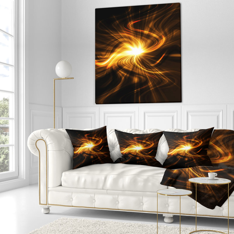 Explosion de feu en noir - coussin imprimé abstrait, 18 po x 18 po, Carré