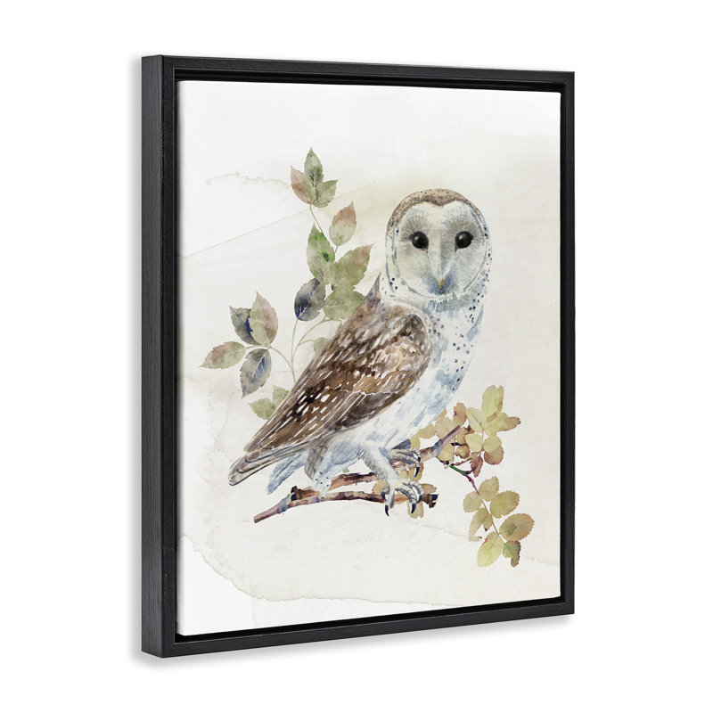 Cadre flottant hibou parmi les feuilles d'automne, design par CAD Designs, H 31 po x l 25 po, Cadre flottant noir de jais
