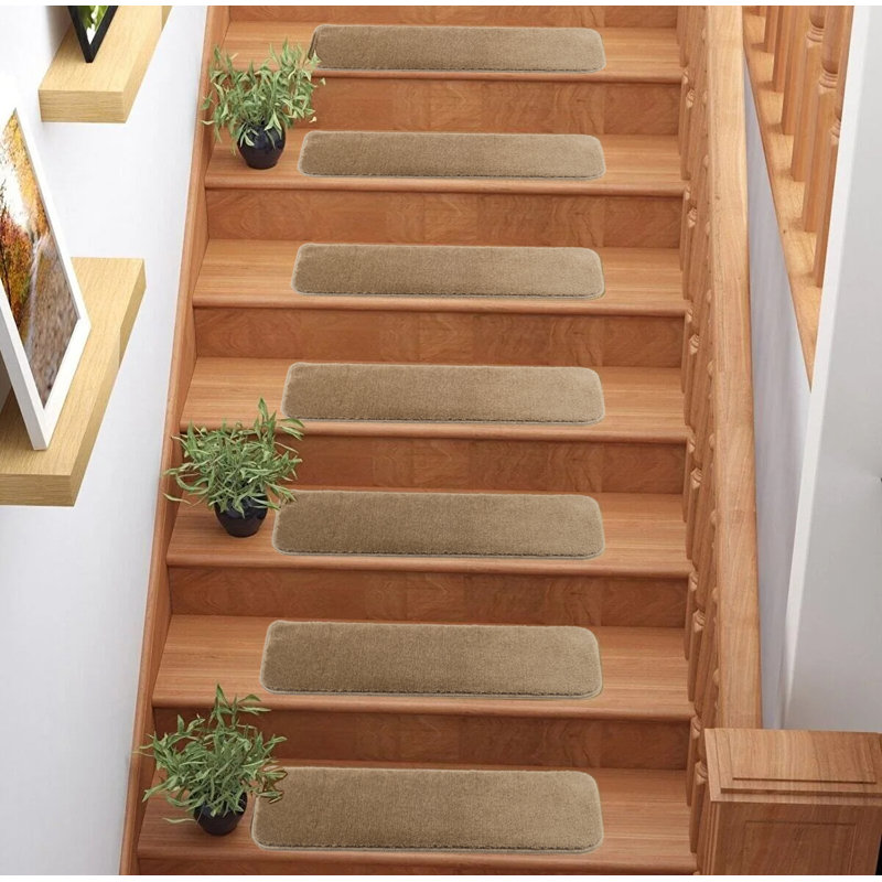 Comfy Collection Machine Washable Slip Resistant Indoor Stair Treads, Beige, 13, Rectangle 8" x 2'6"