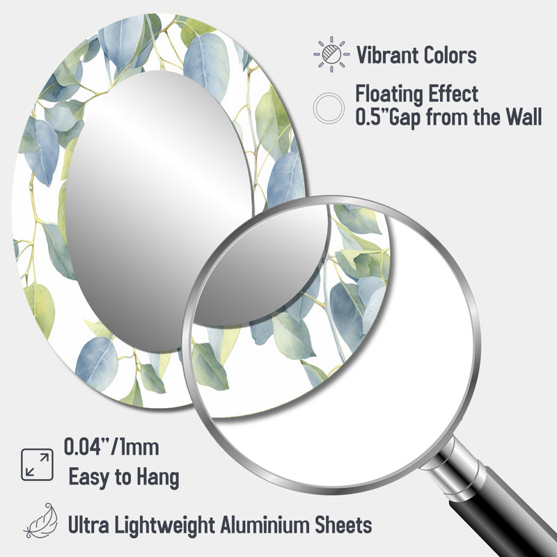 Miroir mural ovale blanc blanc et minimalisme eucalyptus Essence II, 40 po x 30 po
