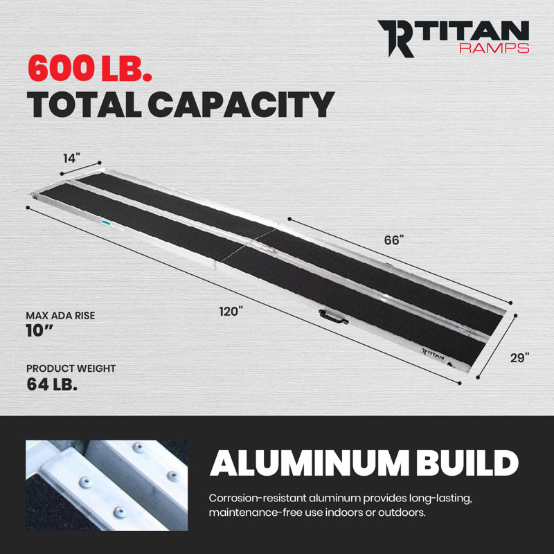 Titan Ramps 10 Foot Multi-Fold Aluminum Wheelchair Ramp, 600 Pound Capacity