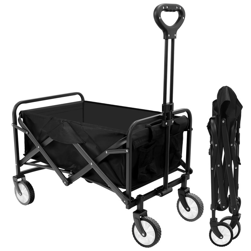 Chariot utilitaire pliable - Chariot pliant d'extérieur noir d'une capacité de 220 lb avec roues à 360 ° et poignée réglable - aucun assemblage requis
