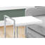 Table d'appoint, en forme de C, bout, côté, collation, salon, chambre à coucher, stratifié blanc brillant, métal chromé, contemporain, moderne-220939063-220939058