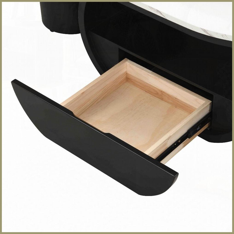 Table basse spacieuse ovale avec tiroir de rangement - Peu encombrante et facile à assembler pour le salon, Noir