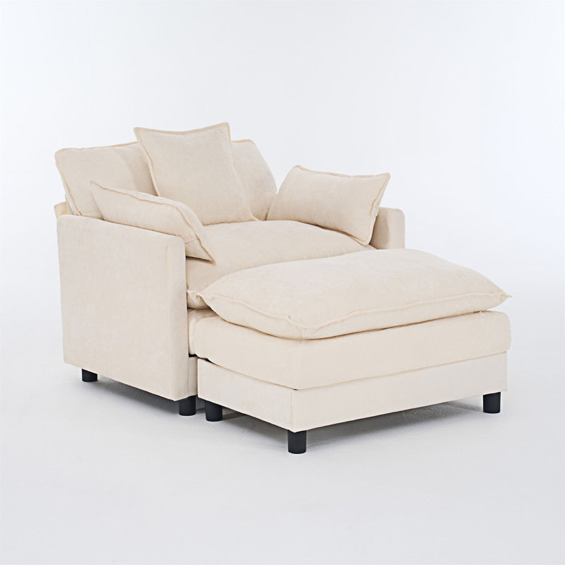 Chaise d'appoint rembourrée avec repose-pieds, Beige