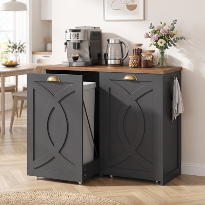 Meuble à poubelles doubles coulissants, 2 poubelles de 38 litres dissimulées avec 2 crochets, armoire à ordures de cuisine avec rangement