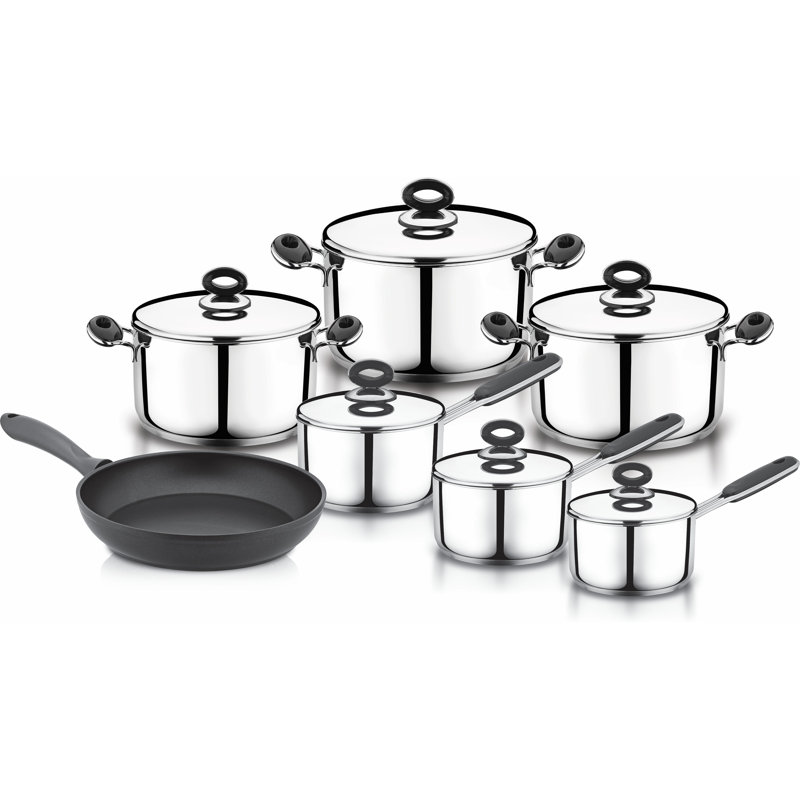13 - Piece Stainless Steel Cookware Set, Black