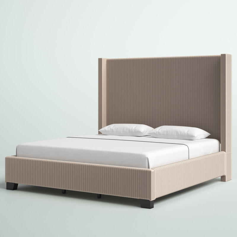 Solon Upholstered Wingback Bed, King, Light Dove Gray