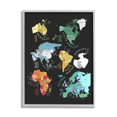 Seven Continents Informative Diagram Map Detailed " Seven Continents Informative Diagram Map Detailed Countries " Graphic Art Print