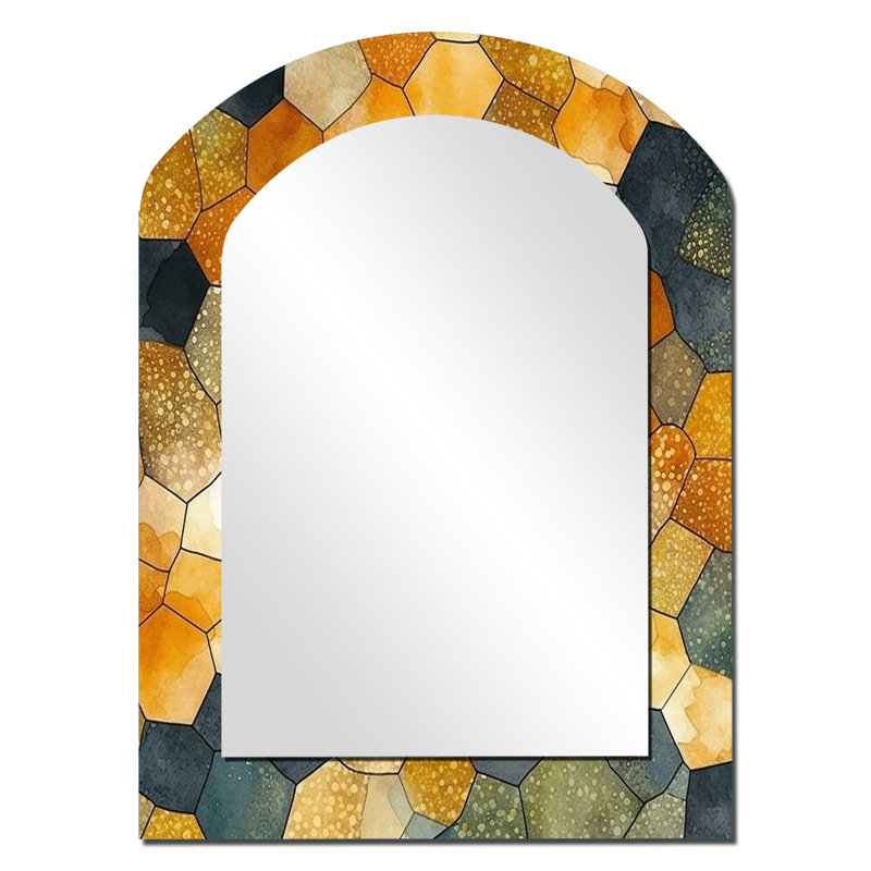 Colorfull Hexagone II - Abstract Shapes Asymmetrical Decorative Mirror, Modern Freeform Large Wall Mirror, Printed Metal Art
