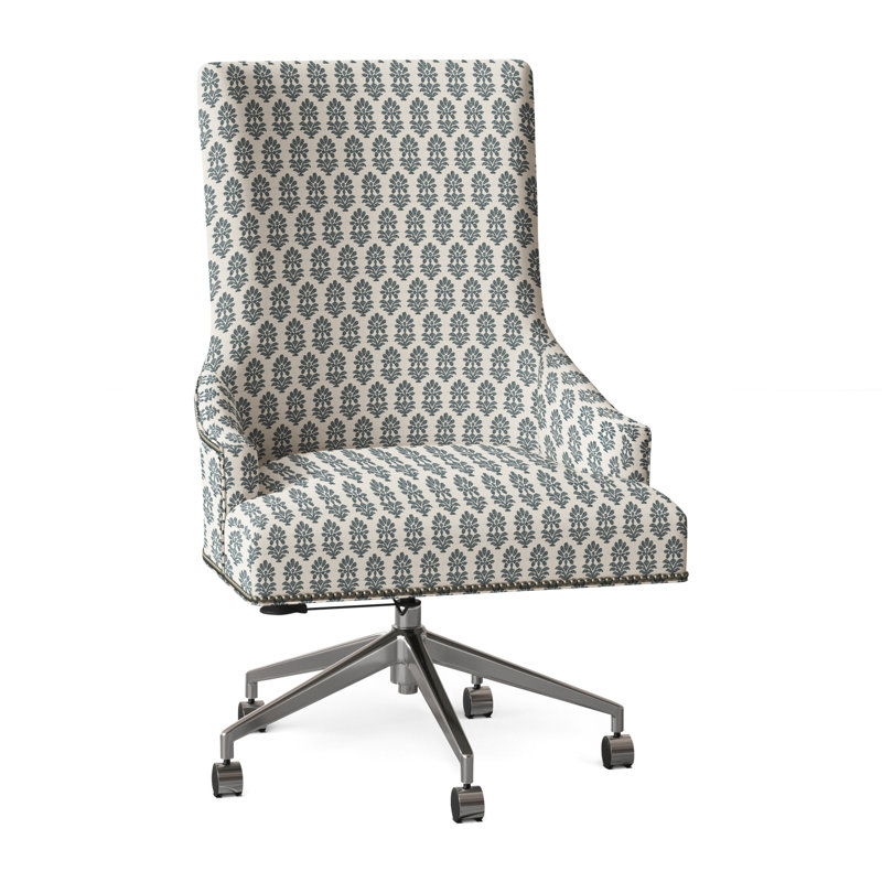 Chaise de travail Ashton, Perigold Francine bleu fumée, Bronze vieilli, Clous - petit