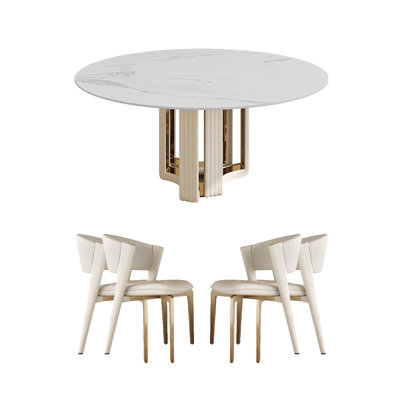 Nordic Style Light Luxury Rock Plate Round Table 59.06 L x 59.06 W Dining Set
