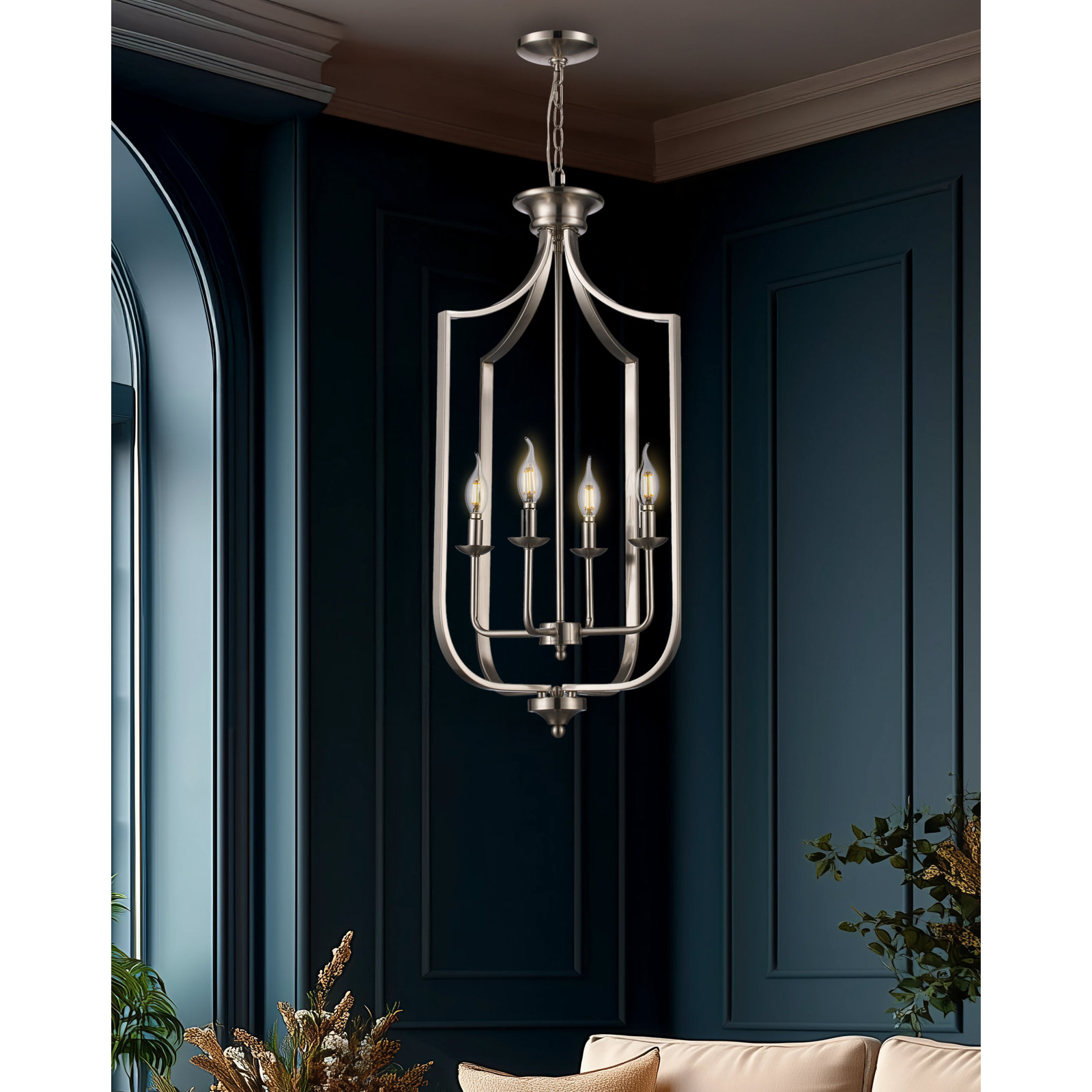 Baril 4 - Light Lantern Empire Chandelier, Large, Brushed Nickel