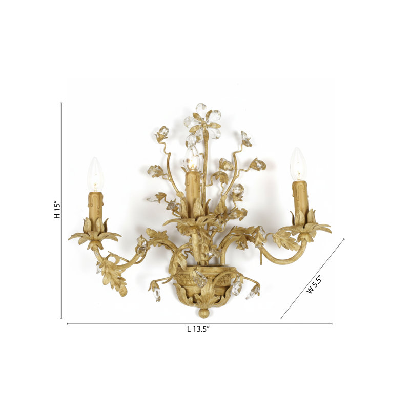 Applique murale dorée 3 lumières avec détails en cristal transparent