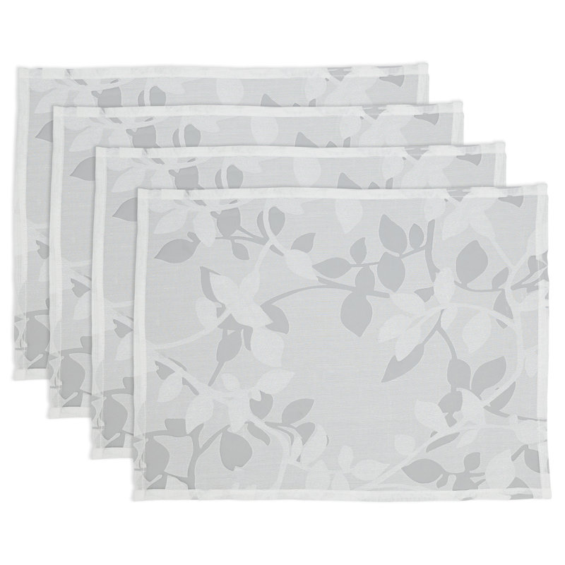 White Sheer Elegance Burnout Voile Vine Design Placemats, 13"x19" Set of 4