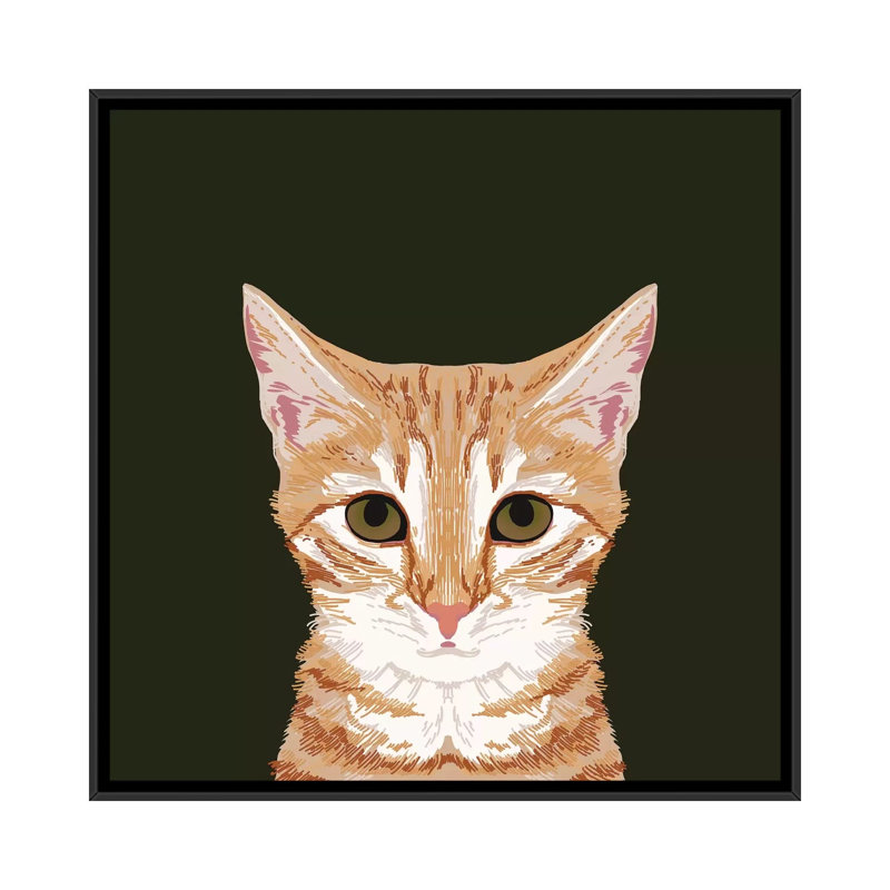 Orange tabby allongé, impression sur toile tendue, H 18 po x l 18 po x P 1,5 po, Toile avec cadre noir, Pas de tapis