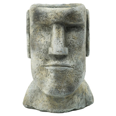 Alariz 9 Inch Easter Island Cement Planter, Small To Medium Irises, Gray, Charming Facial Appearance Tulips, Features