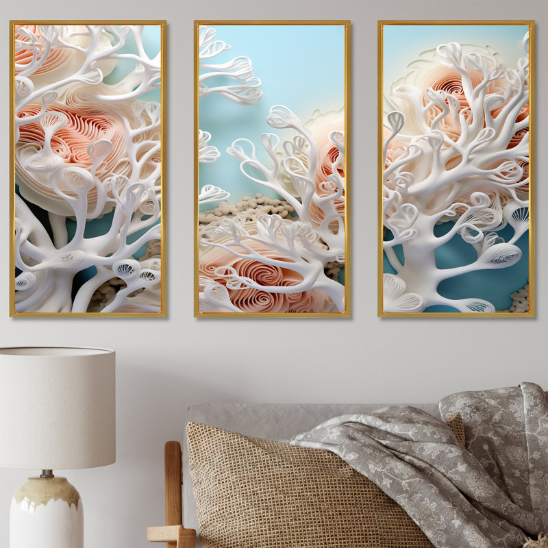 «Pink Basket Starfish Underwater Elegance», ensemble de reproductions d'art mural corail, Cadre flottant doré