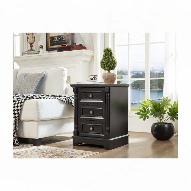 Table d'appoint 3 tiroirs, Noir