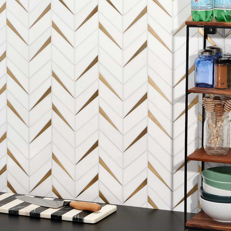 Vara Polished Marble And Brass Mosaic, Thassos