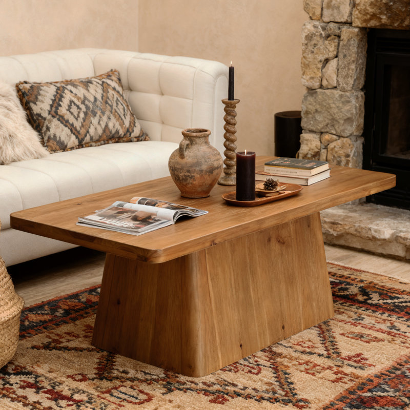47-Inch Solid Wood Coffee Table  With Pedestal Base ,Farmhouse Center Table For Living Room