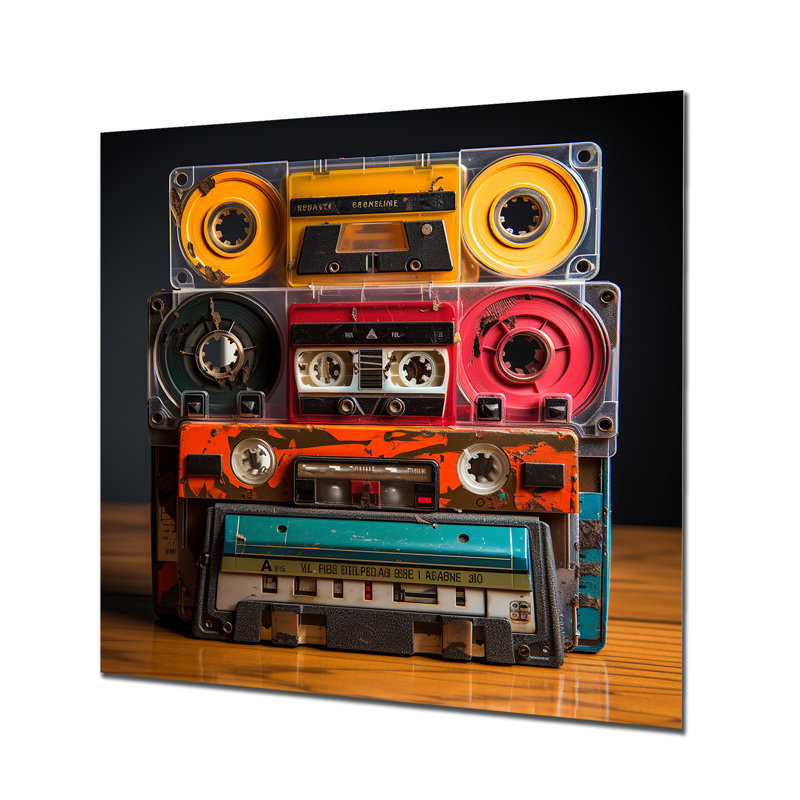 «Vintage Cassette Collages III - Cassette Tapes», art mural en métal, H 29 po x l 29 po x P 1,5 po